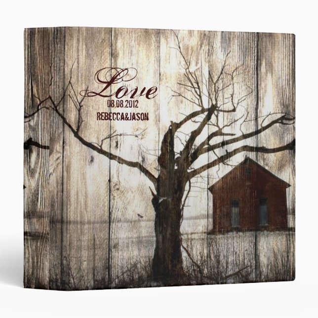 Rustic country Red Barn Winter Wedding Binder (Front/Spine)