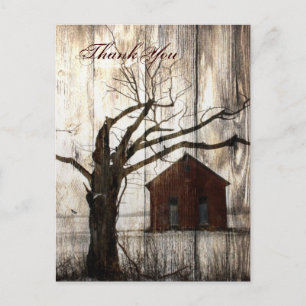 Rustic country Red Barn Winter Wedding thank you Postcard
