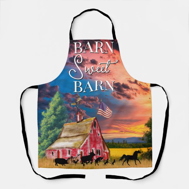 Rustic Country Red Barn with Animals Apron (Front)