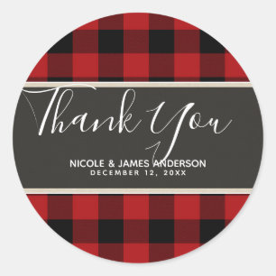 Rustic Country Red Black Buffalo Plaid Modern Classic Round Sticker