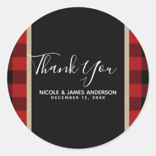 Rustic Country Red Black Buffalo Plaid Modern Classic Round Sticker