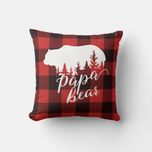 Rustic Country Red & Black Flannel Papa Bear Throw Pillow