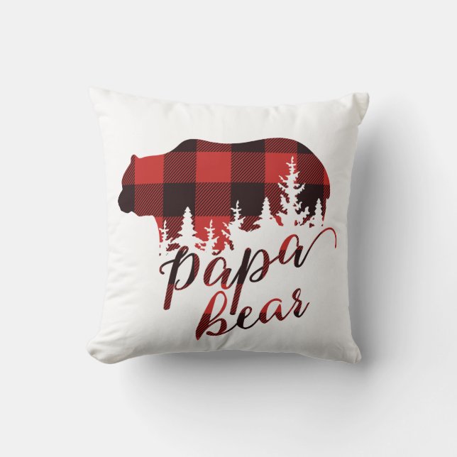 Rustic Country Red & Black Flannel Papa Bear Throw Pillow (Front)