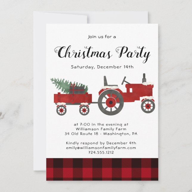 Rustic Country Red Buffalo Plaid Christmas Party  Invitation (Front)