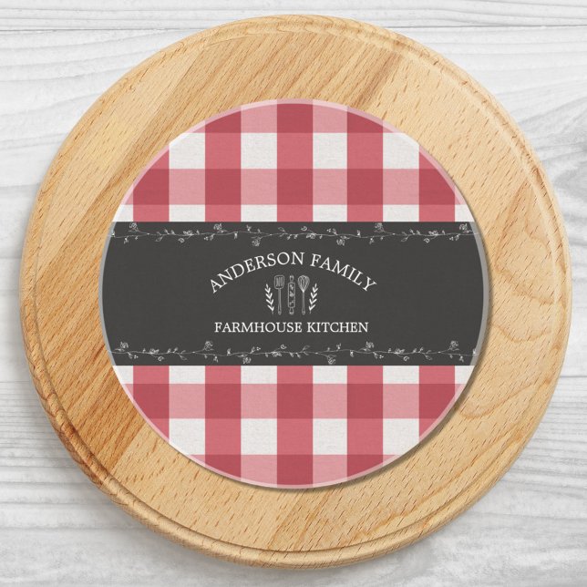 Rustic Country Red Gingham Black Chalkboard Coaster (Close up)
