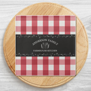 Rustic Country Red Gingham Black Chalkboard Glass Coaster