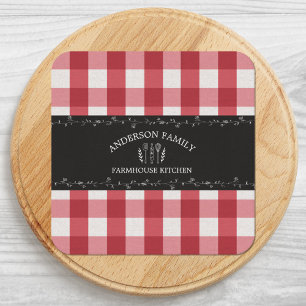 Rustic Country Red Gingham Black Chalkboard Square Paper Coaster