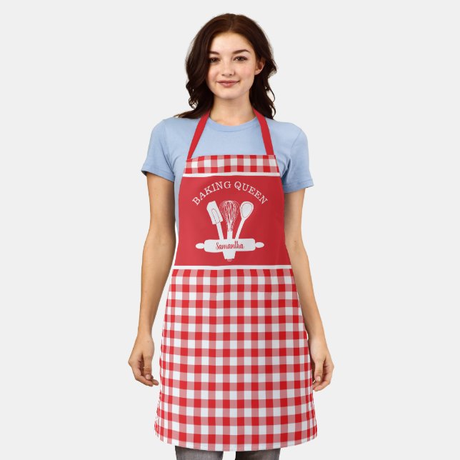 Rustic Country Red Gingham Custom Baking Queen   Apron (Worn)