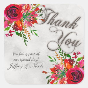 Rustic Country Red Roses Spring Wedding Square Sticker