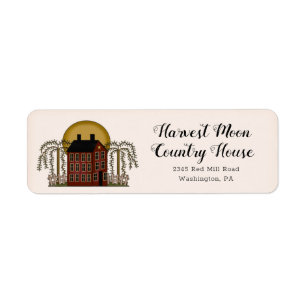 Rustic Country Red Saltbox House & Moon Retour