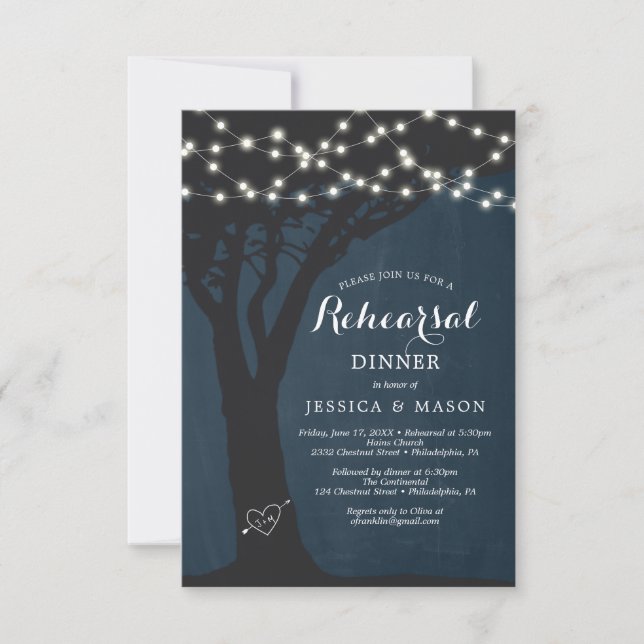 Rustic Country Rehearsal Dinner Invite Card Lights (Front)
