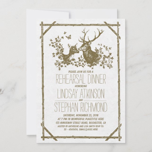 Rustic country rehearsal dinner invites with deer (Front)