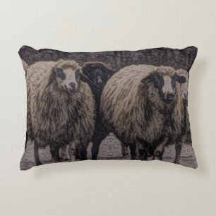 Rustic country road ranch farm herd of sheep decorative pillow