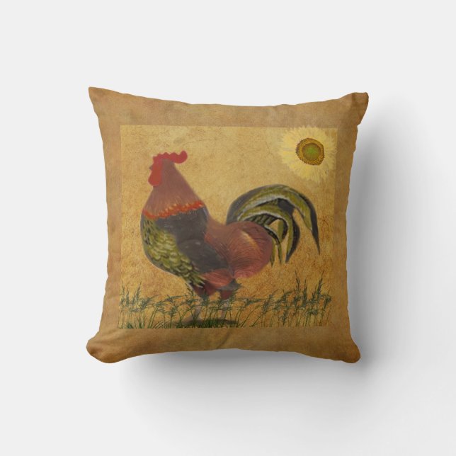 Rustic Country Rooster Americana Colourful Throw Pillow (Front)
