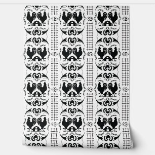 Rustic Country Rooster and Barn Pattern -- BW Wallpaper