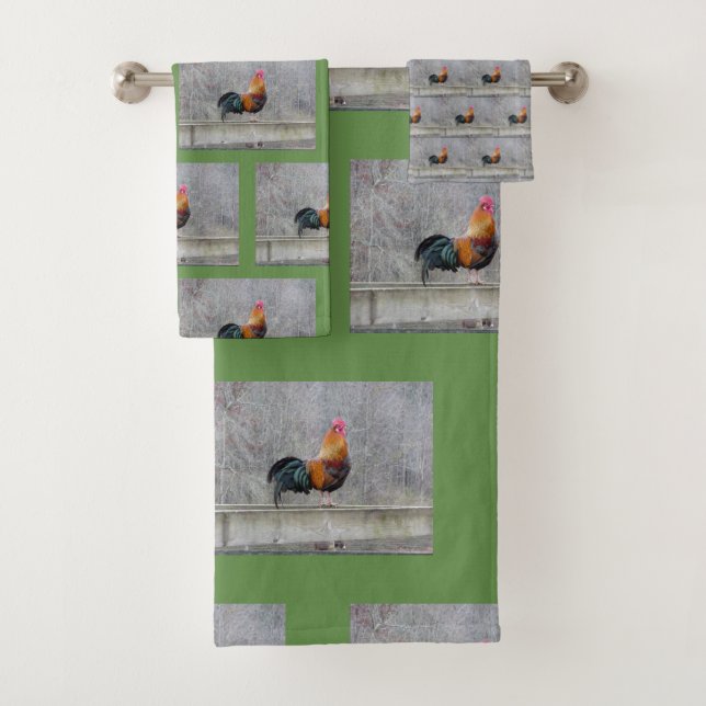 Rustic Country Rooster Bath Towel Set (Insitu)