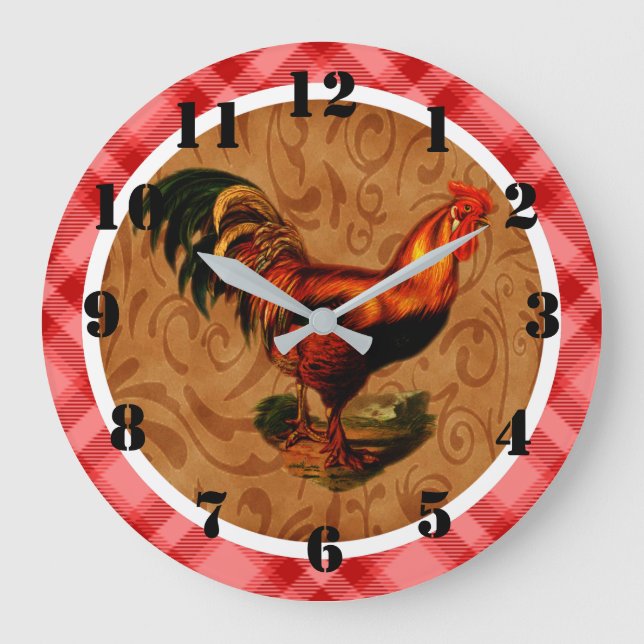 Rustic Country Rooster Ornate Large Clock (Front)