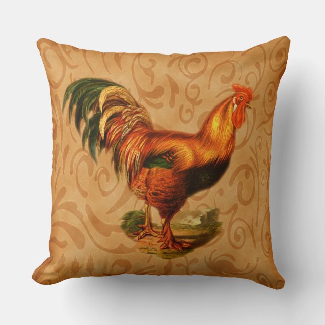 Rustic Country Rooster Throw Pillow (Front)