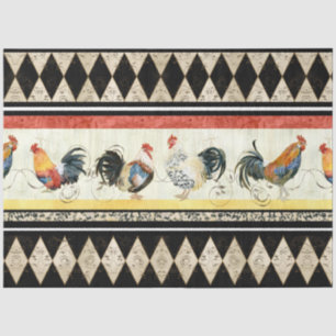 Rustic Country Roosters Harlequin Black and Tan Tissue Paper