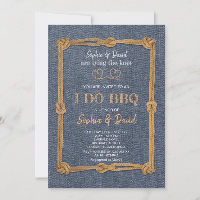 Rustic Country Rope We Tying The Knot I DO BBQ Invitation (Front)