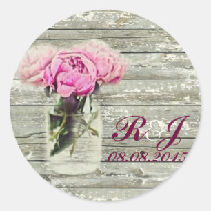 rustic country rose mason jar wedding classic round sticker