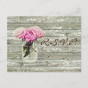 rustic country rose mason jar wedding rsvp invitation postcard