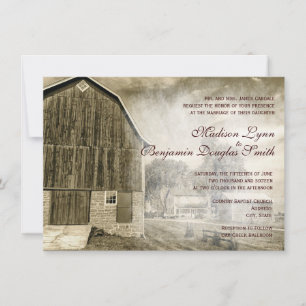 Rustic Country Rural Barn Distressed Invitations
