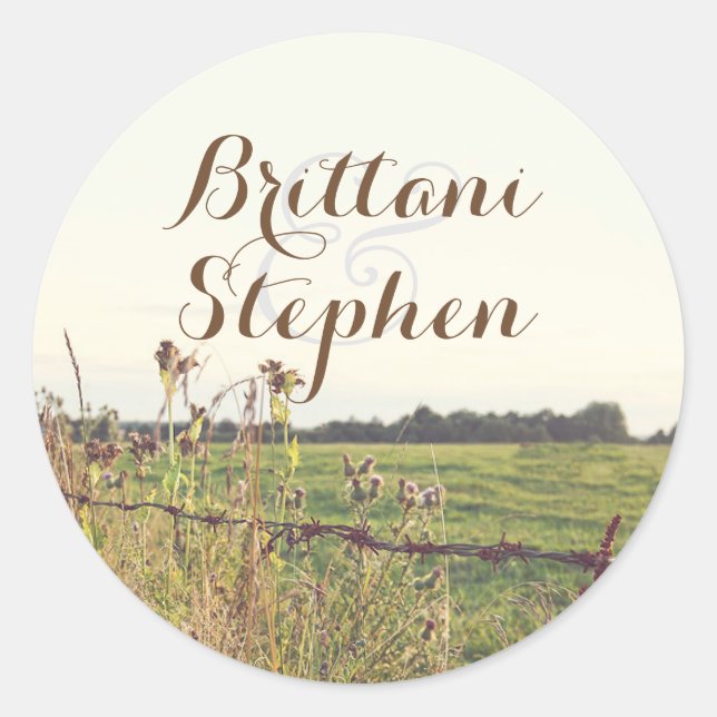Rustic Country Rural Fence Classic Round Sticker (Front)