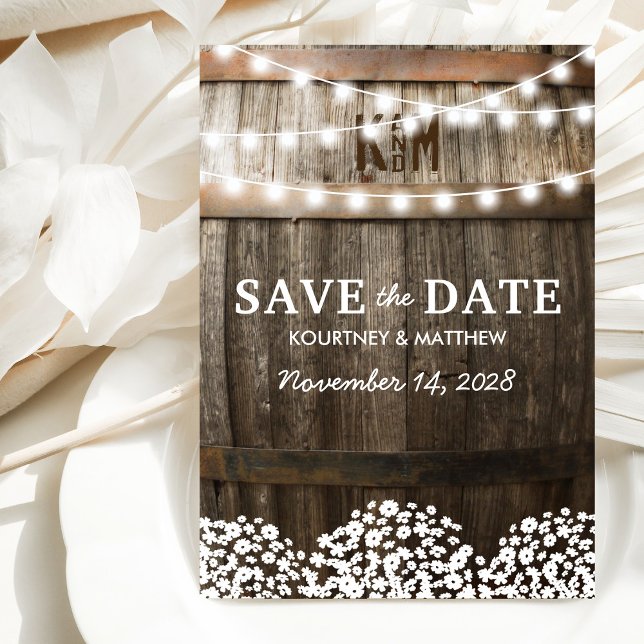 Rustic Country Save the Date | String of Lights Announcement Postcard (Creator Uploaded)