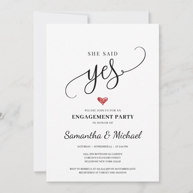 Rustic country she said yes modern engagement invitation (Front)