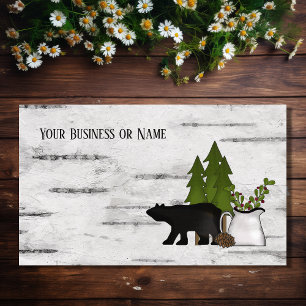 Rustic Country Silhouette Bear on Birch Tree Bark Business Card
