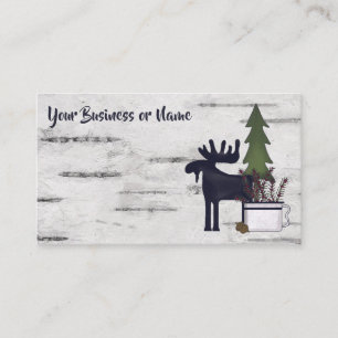 Rustic Country Silhouette Moose on Birch Tree Bark Business Card