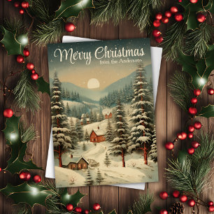 Rustic Country Snow Capped Christmas Village Holiday Card