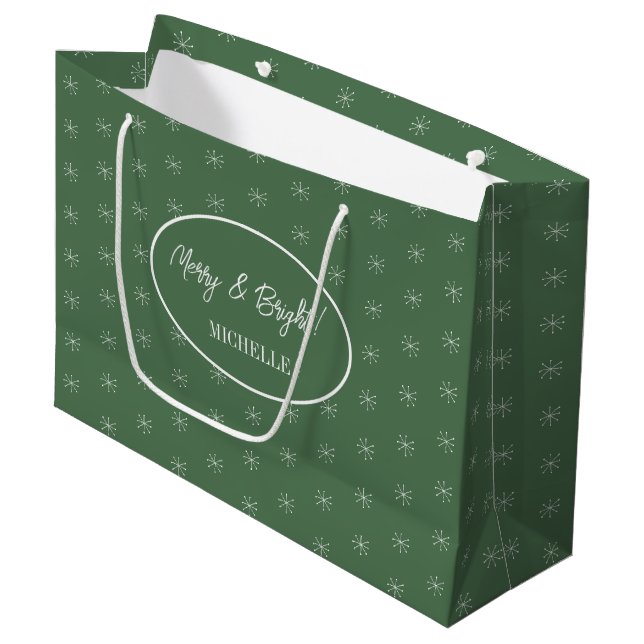 Rustic Country Snow On Green Large Gift Bag (Front Angled)