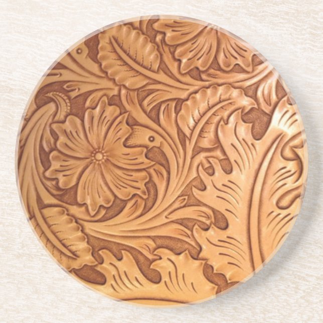 Rustic country southwest style western leather coaster (Front)