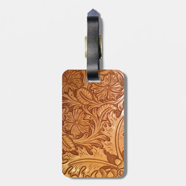 Rustic country southwest style western leather luggage tag (Back Vertical)