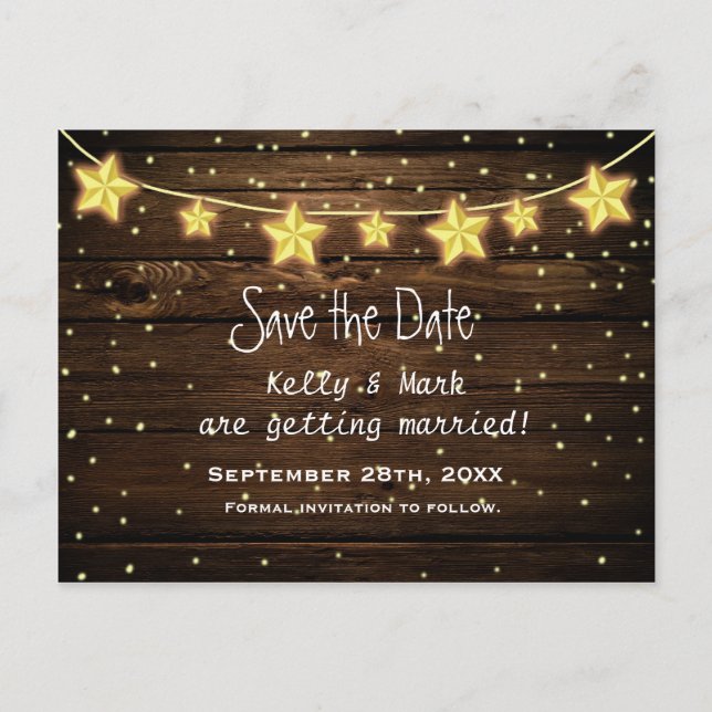 Rustic Country Star Lights Save The Date Postcard (Front)