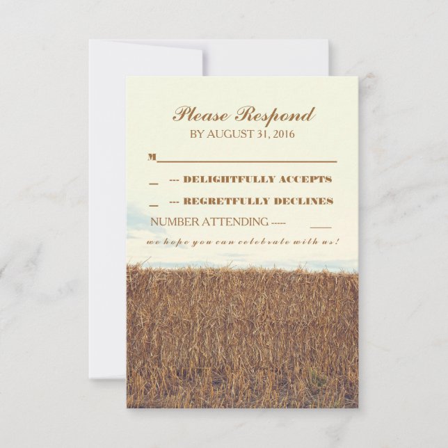 rustic country straw bale wedding RSVP cards (Front)