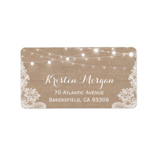 Rustic Country String Lights Lace Burlap Wedding Label