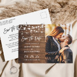 Rustic Country String Lights Photo Save the Date Postcard<br><div class="desc">Our Rustic Country String Lights Photo Save the Date Postcard is the perfect way to announce your upcoming wedding. This postcard features a charming rustic design with string lights and a space for your favourite engagement photo. You can use Zazzle's design tool to customize this template and create a unique...</div>