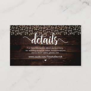 Rustic Country String Lights, Wedding Details Enclosure Card
