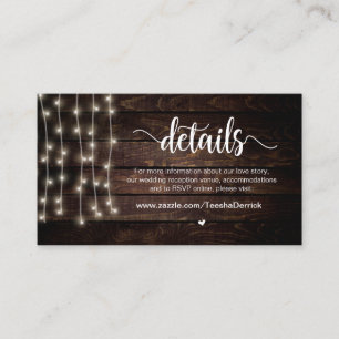 Rustic Country String Lights, Wedding Details Enclosure Card