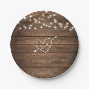 Rustic Country String Lights Wedding Paper Plate