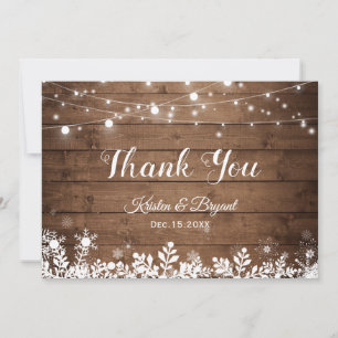 Rustic Country String Lights Winter Snowflakes Thank You Card