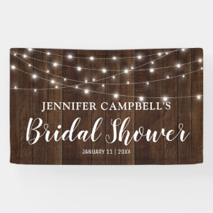 Rustic Country String Lights Wood Bridal Shower Banner