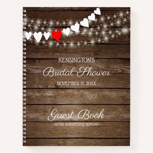Rustic Country String Of Lights Guest Book | (Front)
