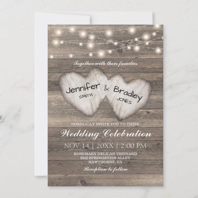 Rustic Country String of Lights Wedding Invitation (Front)