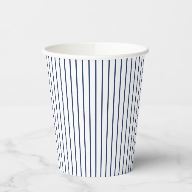 Rustic Country-Style Blue Pinstripe Paper Cups (Left)