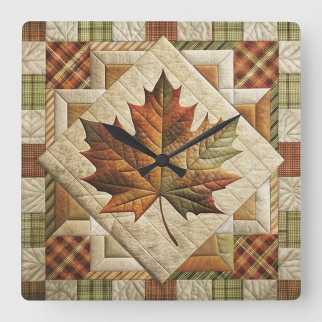 Rustic Country Style Fall Leaf Wall Clock (Front)