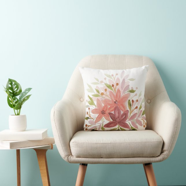 Rustic Country Style Watercolor Floral Throw Pillow (Chair)